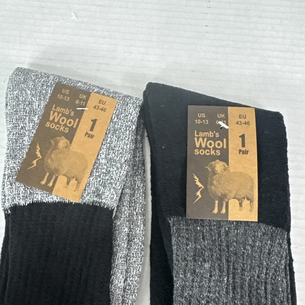 Lamb's Wool Blend Socks NEW Men's US 10-13 Lot of 2 Gray Black Calf Length 1396